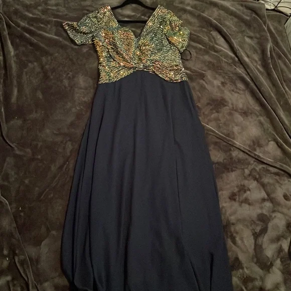SHEIN | Dresses | Nwot Shein Curve Xl Blue Long Formalwedding Dress With  Gold Sequence | Poshmark
